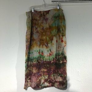 Tie Dye Ice Dye Chico’s Design Skirt Browns sz 3 linen 34” waist